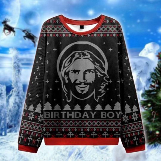 Discover Birthday Boy Ugly Christmas Sweater, Funny Jesus Xmas Sweatshirt, Religious Holiday Jumper, Christian Christmas Gift for Him Her