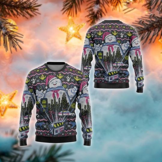 Giant Marshmallow Man Ugly Christmas Sweater, Funny Monster Xmas Jumper, Movie Parody Holiday Sweatshirt, Gift For Fan