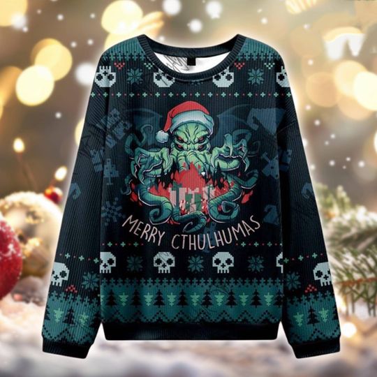 Discover Cthulhu Ugly Christmas Sweater, Merry Cthulhumas Sweatshirt, Gothic Lovecraft Horror Xmas Jumper, Funny Holiday Gift for Him Her