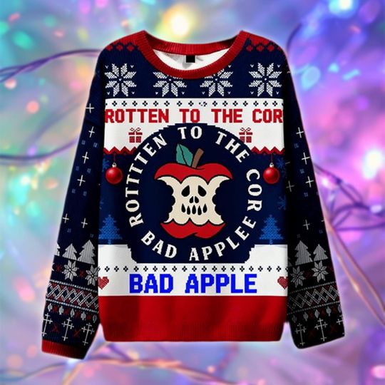 Bad Apple Christmas Ugly Sweater, Rotten To The Core Holiday Sweater, Skull Apple Ugly Xmas Sweatshirt, Dark Humor Gift