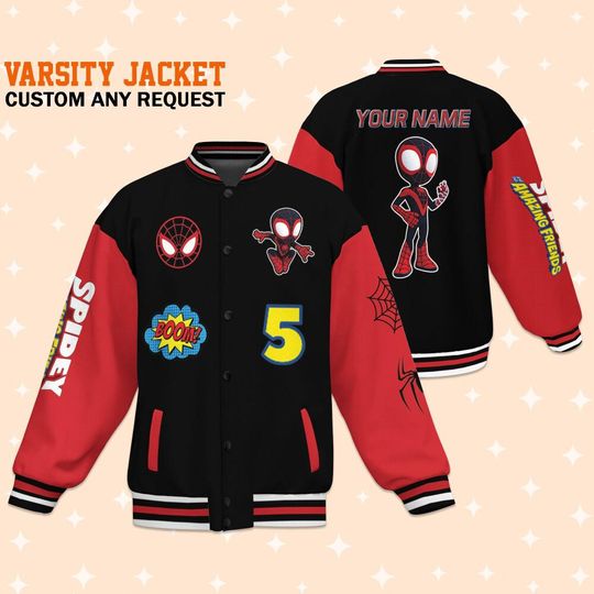 Custom Varsity Jacket Spidey And His Amazing Friends Black Color