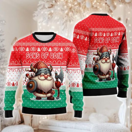 Discover Viking Santa Claus Christmas Ugly Sweater, Funny Dwarf Norse Mythology Xmas Gift, Norse God Christmas Holiday Sweatshirt