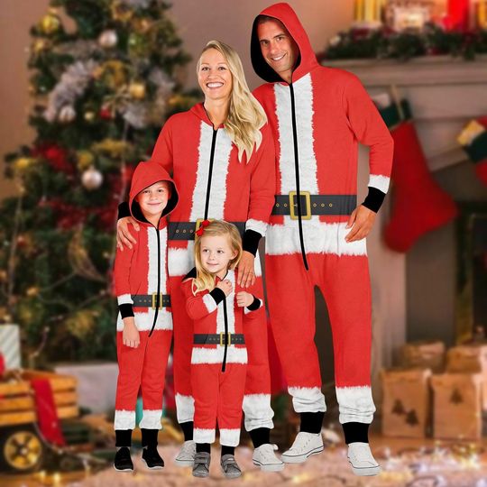 Discover Christmas Santa Claus Cosplay Onesie Pajamas, Mr. Santa Costume Jumpsuit, Funny Santa Jumpsuit, Winter One-piece Pajamas For Family