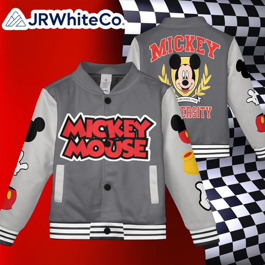 Discover Custom Disney Mickey Black Varsity Jacket, Personalized Name & Number Baseball Shirt, Family Matching Outfit for Disney Trip 2025