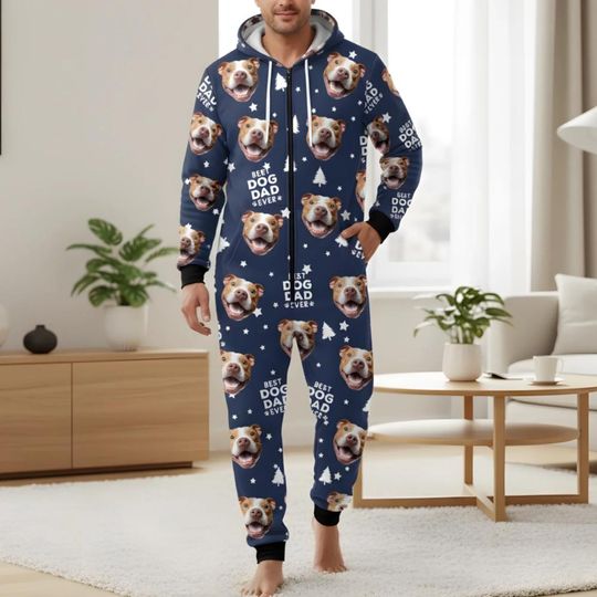 Discover Custom Pet Photo Fleece Onesie: Dog Dad/Mom Pajamas