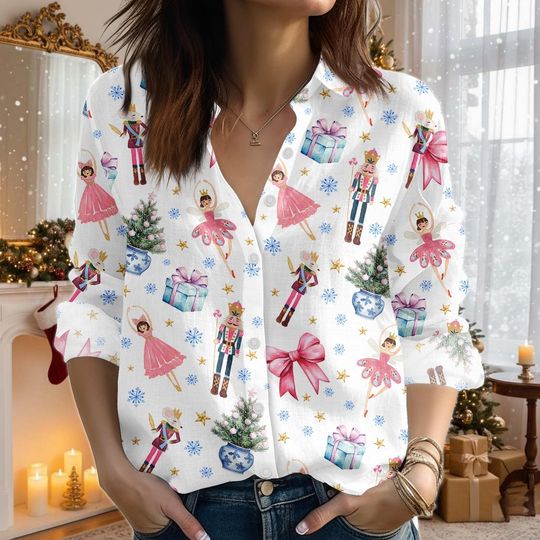 Coquette Nutcracker Christmas Shirt, Pink Fairy Blouse Shirt, Nutcracker Ballet Xmas Shirt, Christmas Tree Shirt