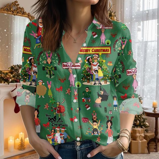 Discover Bob's Burgers Christmas Blouse Shirt, Bob Belcher Women Shirt, Bobby Hill Movie Casual Shirt, Christmas Gift