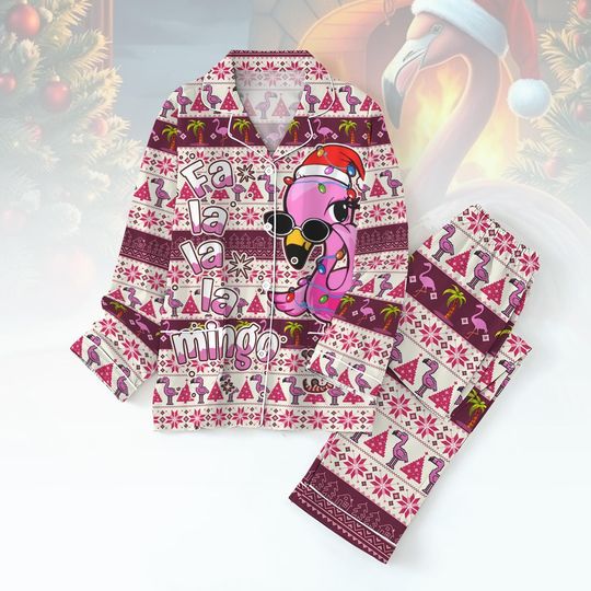 Christmas Flamingo Pajamas Set, Cute Animal Christmas Shirt, Family Pajamas For Party, Christmas Womens Pajamas, Xmas Gift For Her