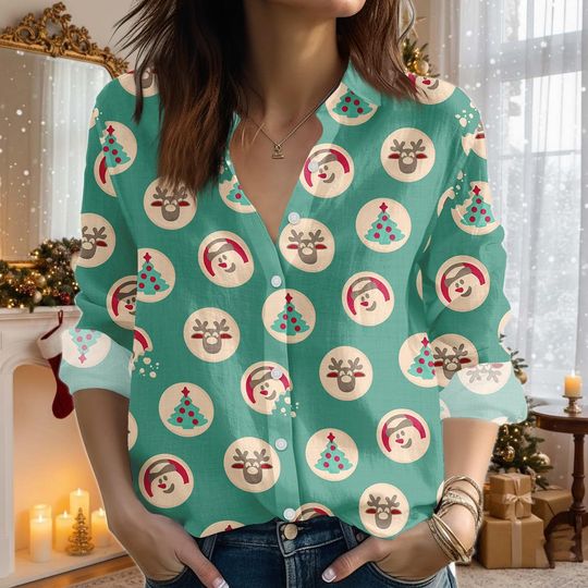 Discover Reindeer Christmas Blouse Shirt, Reindeer Xmas Shirt, Animal Holiday Shirt, Gift For Women