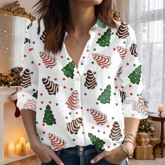 Discover Christmas Tree Colorful Blouse Shirt, Gingerbread Xmas Shirt, Xmas Tree Women Shirt, Christmas Party 2025