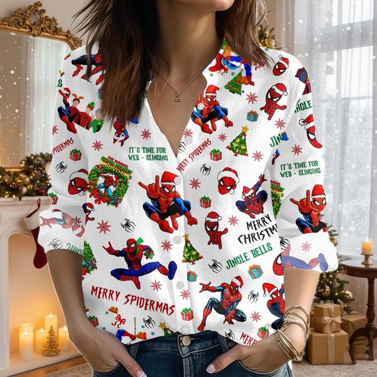 Discover Christmas Spiderman Blouse Shirt, Superhero Women Shirt, Marvel Avengers Xmas Shirt, Xmas Gift Idea