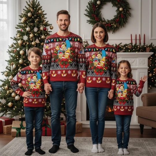 Discover Simpsons Christmas Ugly Sweater, Family Sweater, Holiday Gift for Men Women, Xmas Present