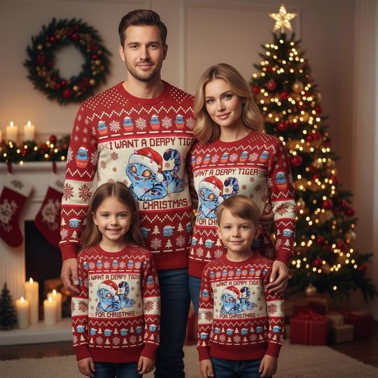 Discover Derpy Tiger Ugly Christmas Sweater Funny Cat Sweater Holiday Gift For Men Women Xmas Gift