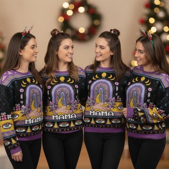 Discover Psychedelic Ugly Christmas Sweater, Eye Rainbow Sweater, Unique Gift For Mom Dad, Xmas Holiday Gift