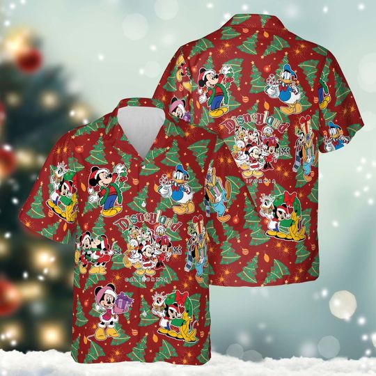 Discover Mickey And Friends Disneyland Christmas Hawaiian Shirt, Mickey's Very Merry Christmas Party Button Shirt, Mickey Candy Xmas Holiday Tee