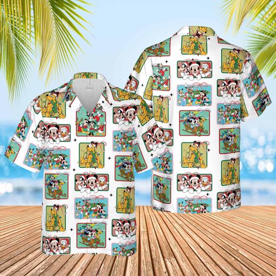 Discover Disney Mickey And Friends Christmas Hawaiian Shirt, Minnie Mouse Goofy Daisy Donald Pluto Hawaii Shirt, Winter Christmas Disney Hawaiian