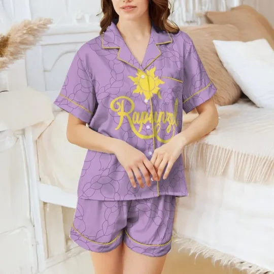Rapunzel Tangled Go Live Your Dream Christmas Gift Satin Pajamas Short Set