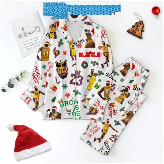 Discover LeBron James 23 Christmas Satin Pajama Set for Adults