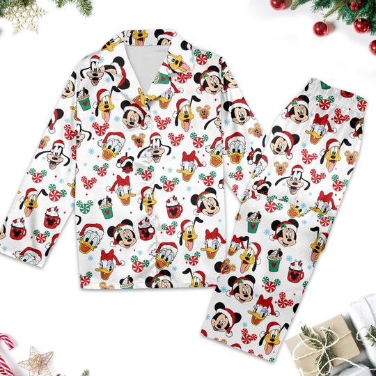 Discover Mickey Mouse & Friends Christmas Pajamas, Mickey Mouse Santa Hat Pajama Set, Minniee Donald Goofy Xmas Pyjamas, Magic Kingdom Shirt
