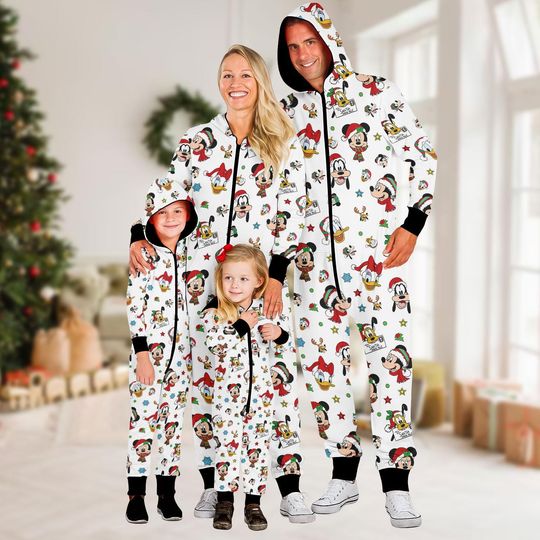 Disney Christmas Family Onesie Pajamas, Mickey and Friends Matching Jumpsuit Set, Cute Cartoon Holiday Sleepwear, Xmas Gift