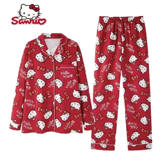 Discover Christmas Kitty Pajama Set for Women with Long Top and Pants