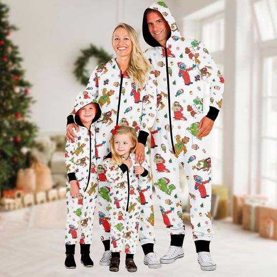 Disney The Muppet Christmas Onesie Pajamas, Funny Cartoon Holiday Matching Jumpsuit, Festive Sleepwear, Xmas Gift for Family