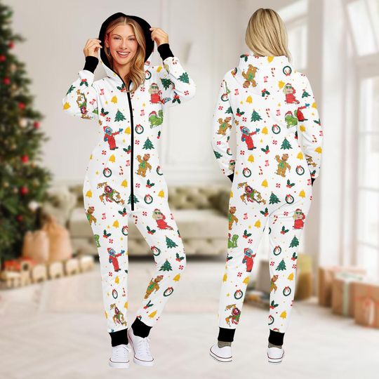 The Muppet Christmas Family Onesie Pajamas, Funny Cartoon Holiday Matching Jumpsuit, Festive Sleepwear, Xmas Gift for Family