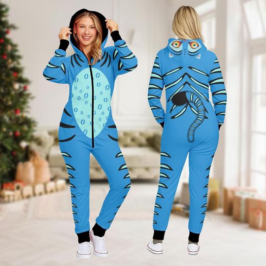 Blue Tiger Kigurumi Onesie, Cute Animal Costume Jumpsuit, Cozy Winter Loungewear, Funny Pajamas, Xmas Gift Idea, Christmas Gift