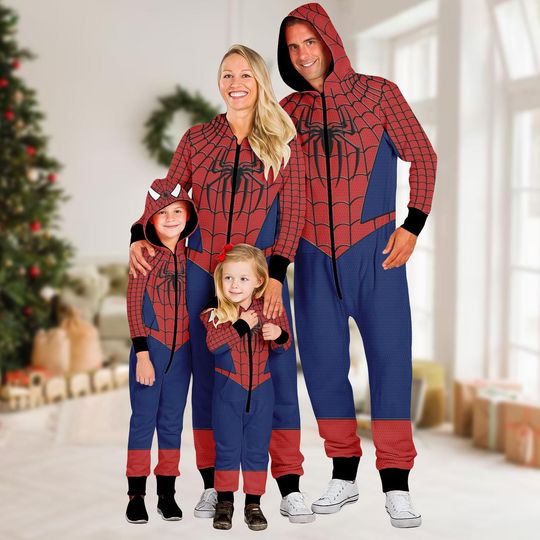 Discover Spiderman Kigurumi Onesie, Spider Man 2026 Cosplay Jumpsuit, Superhero Costume Pajamas, Funny Loungewear Matching, Xmas Gift