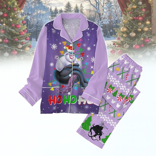 Discover Ursula Christmas Pajamas Set, Disney Villain Xmas PJs, Funny Purple Holiday Sleepwear, Christmas Gift For Fans, Disney Christmas Gift