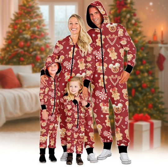 Gingerbread Family Christmas Onesie Pajamas, Cute Cookie Matching Jumpsuit, Red Holiday Jumpsuit Outfit Gift, Christmas Gingerbread
