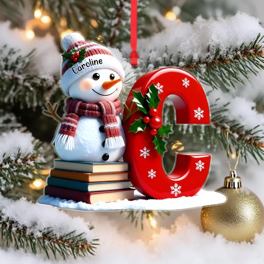 Merry Christmas Custom Letter Snowman Personalized Acrylic Ornament, Acrylic Alphabet Christmas 2D FLAT Ornament, Christmas Gift for Kids