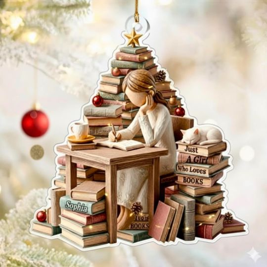 Discover Personalized Just A Girl Who Loves Books Ornament, Custom Acrylic Christmas Decoration, Cute Gift for Book Lovers, Readers, or Librarians