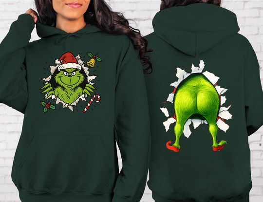 Discover Green Characters Two-Sided Christmas Hoodie, Funny Green Monster Christmas Movie Hoodie, Family Green Xmas Hoodie, Women's Gift
