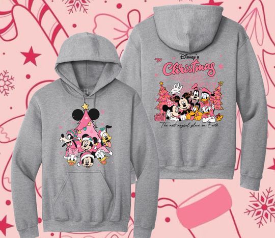 Discover Pink Disney Christmas Hoodie, Mickey And Friends Hoodie, Christmas 2026 Hoodie, Girly Christmas Hoodie, Vintage Pink Christmas, Custom Tee