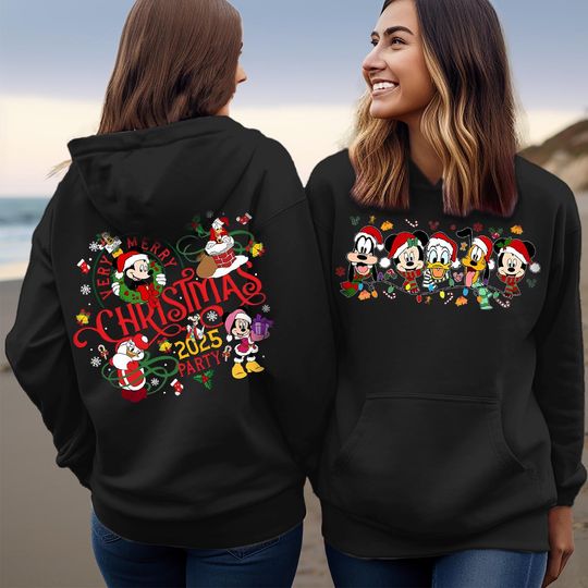 Discover Very Merry Christmas Party Hoodie, Mickey And Friends Christmas Matching Top Disney Xmas Family Holiday Minnie Hoody FRONT & BACK H-5263