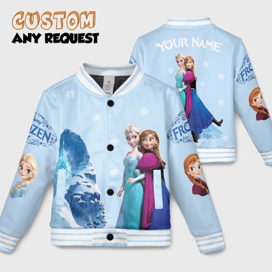 Discover Disney Elsa And Anna Princess Coquette Bow Kid Baseball Jacket, WDW Disneyland Princess Girl Trip Varsity Jacket, Princess Birthday Girl