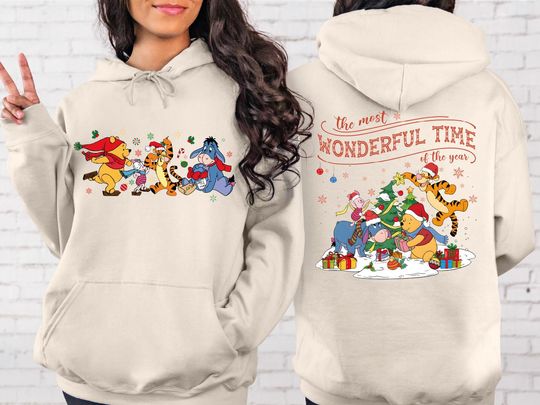 Discover Disney Family Christmas Sweatshirt and Hoodie: Two-Sides Winnie the Pooh Christmas Matching Christmas Sweatshirt, L457