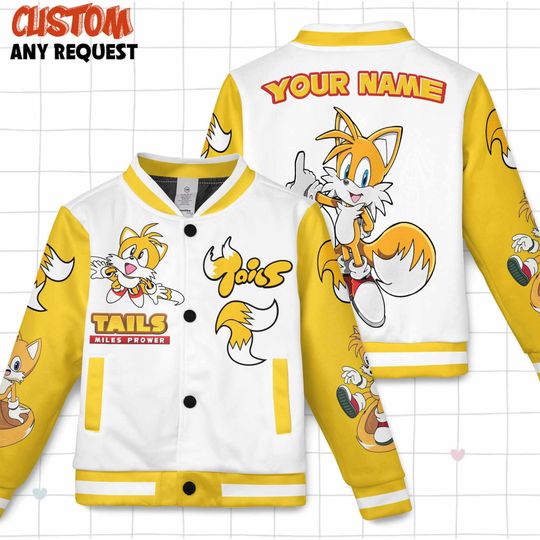 Personalized Sonic the Hedgehog Baseball Jacket, Sonic the Hedgehog Kids Youth Adult Varsity Jacket