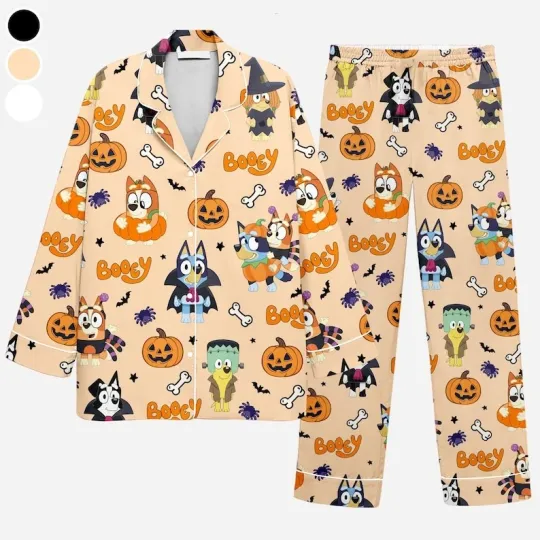 Booey Pajamas Set, BlueyDad Halloween Pajamas, Adult Sleepwear, Cute Halloween Sleepwear