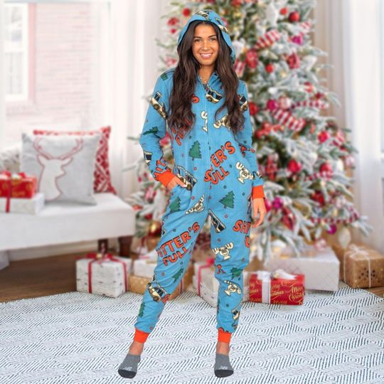 Discover Adult Festive Jumpsuit Pajamas, Funny Holiday Onesie, Couples Christmas Loungewear, Winter Sleepwear Gift