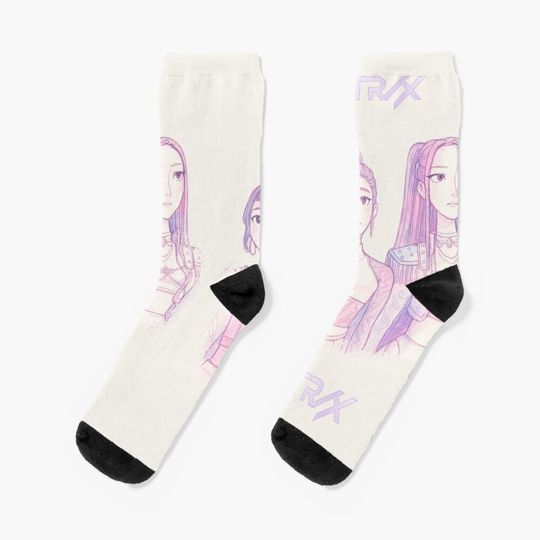 Discover Huntrix Kpop Demon Hunters Soft Pastel Lineart, Rumi Mira Zoey, Golden, Takedown Saja Boys Socks