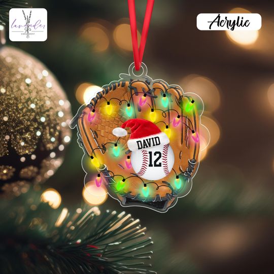 Discover Custom Name Baseball Glove Christmas Ornament, Acrylic Baseball Team Gift