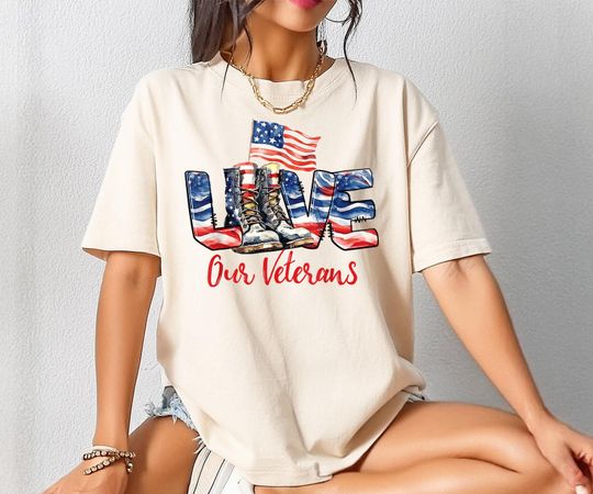 Discover Love Our Veterans Shirt, Comfort Colors Veterans Day Shirt, Womens Veterans Shirt, Military Shirt for Women, Army Wife Shirt