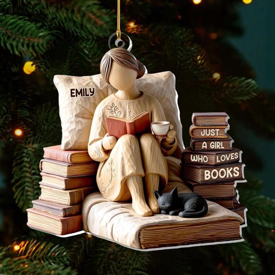 Discover Personalized Just A Girl Who Loves Books Ornament, Custom Acrylic Christmas Decoration, Cute Gift for Book Lovers, Readers or Librarians