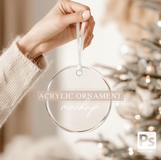 Discover Clear Acrylic Ornament Mockup, Christmas Ornament Design Template, Customizable Digital Download, PSD Smart Object, Instant Download