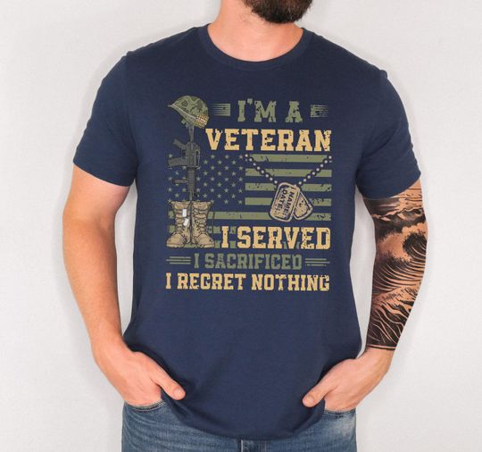 Discover Custom Veterans Day T-Shirt: Veteran Military Shirt, Proud Army Tee, Patriotic American Flag Top, Soldier Service Outfit