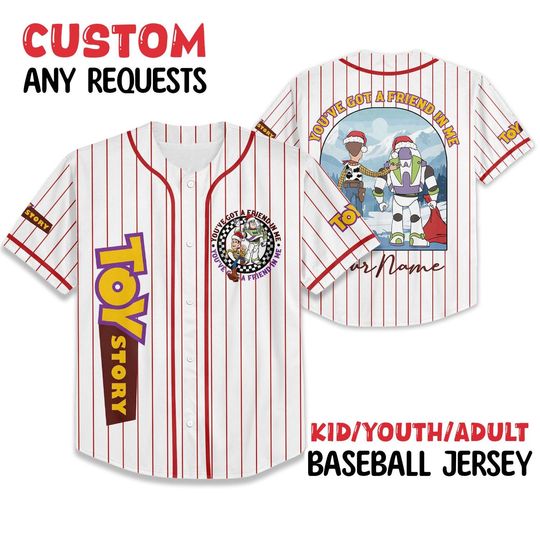 Discover Personalized Toy Story Christmas Baseball Jersey, Custom Pixar Jersey, Holiday Team Outfit, Funny Xmas Gift for Fans