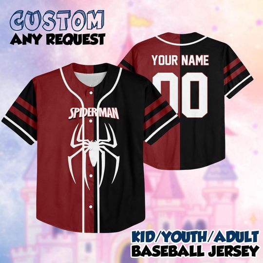 Discover Custom Spider-Man Baseball Jersey Shirt for Kids and Adults, Superhero Birthday Outfit, Personalized Name Number Shirt