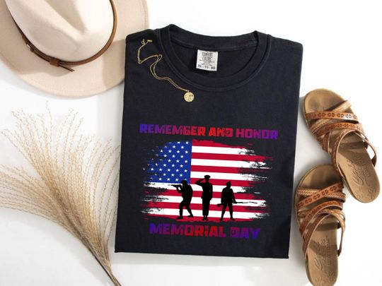 Discover Memorial Day Shirt: Remember and Honor, American Flag, Veterans